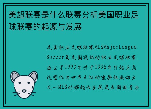 美超联赛是什么联赛分析美国职业足球联赛的起源与发展