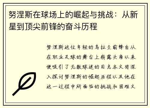 努涅斯在球场上的崛起与挑战：从新星到顶尖前锋的奋斗历程